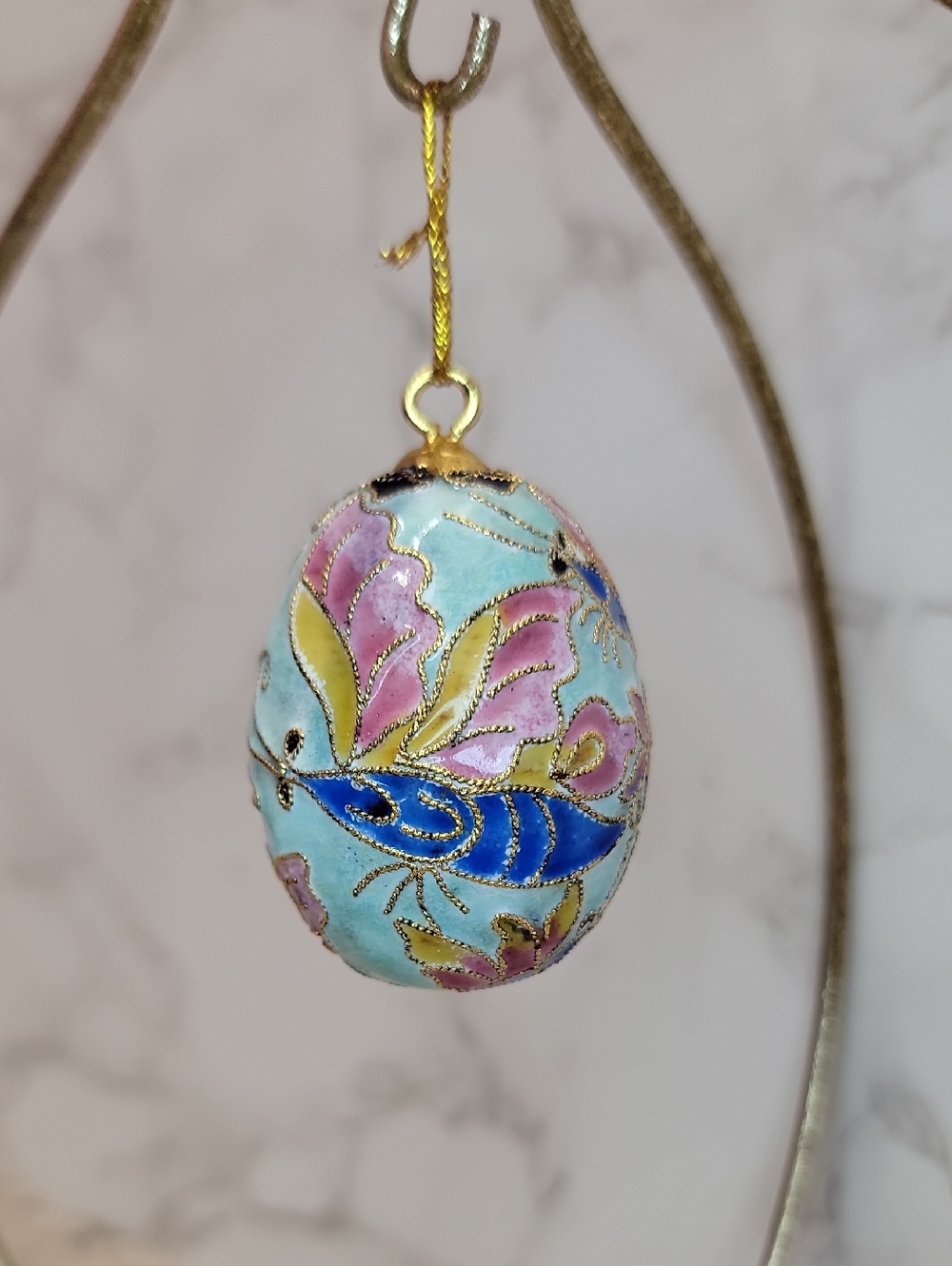 Vintage Butterfly Cloisonné Egg Ornament